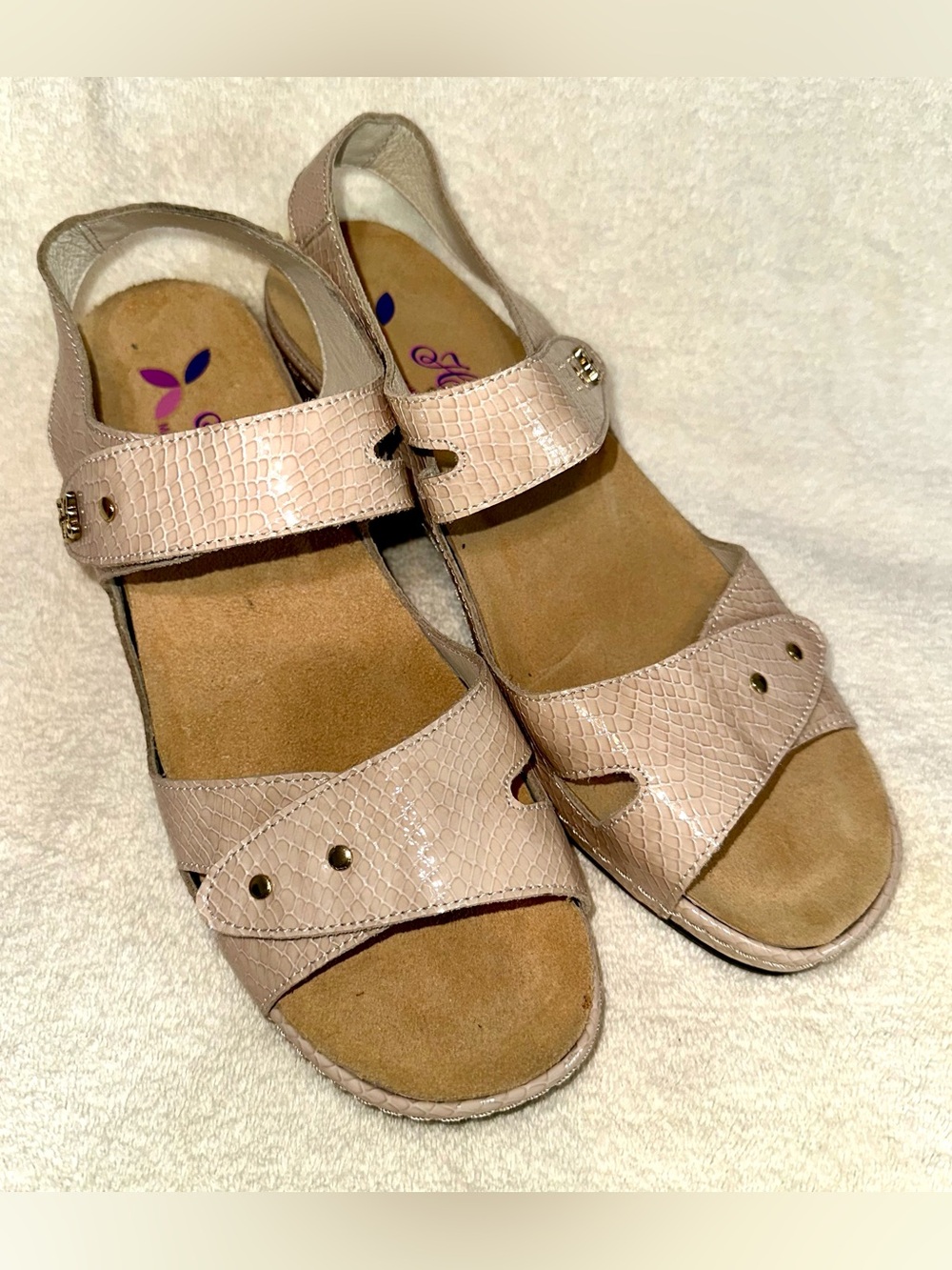 Women's Beige Faux-Snake Leather Comfort Sandals